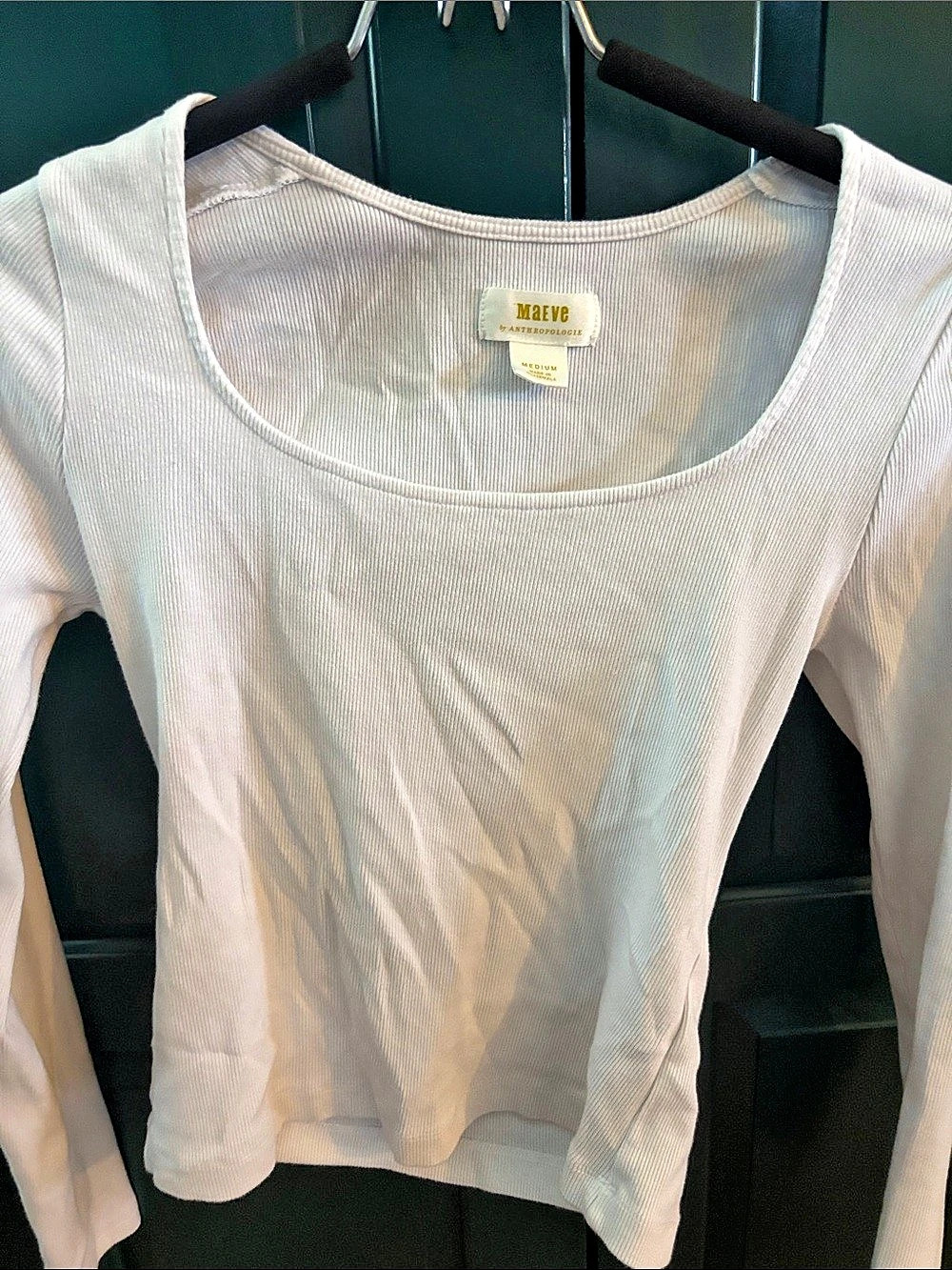 Maeve Long Sleeve Ribbed Top in White Size Medium
